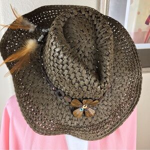 Dorfman Pacific Company Authentic Scala Western Style Choc Hat Flower Feather OS